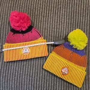Kids Striped Pom Beanie - Yellow & Pink